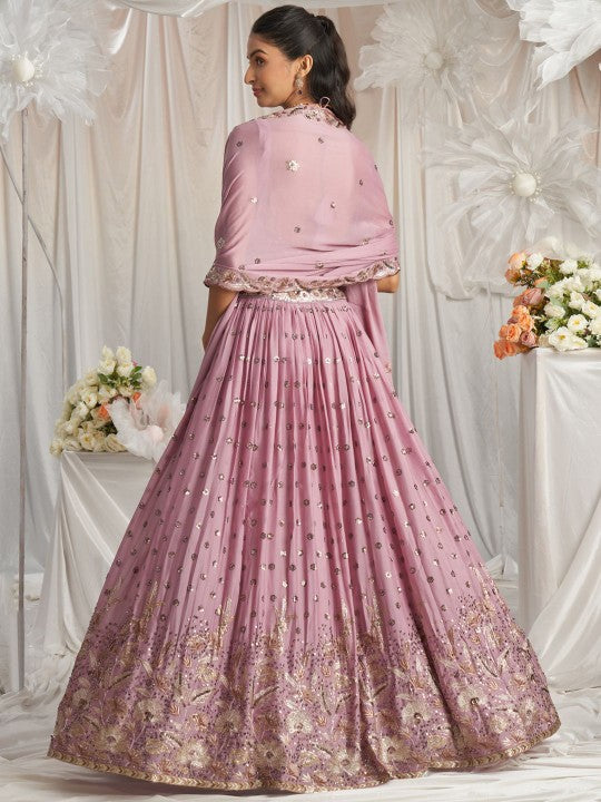 Embroidered Sequinned Semi Stitched Lehenga & Unstitched Blouse With Dupatta