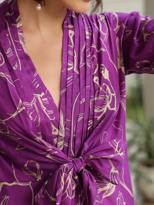 Women Floral Printed V-Neck Pure Silk Top