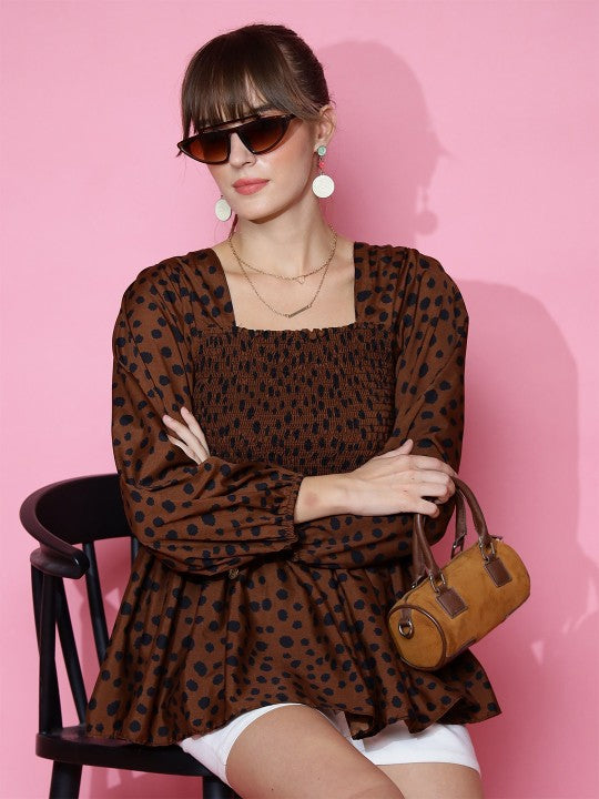 Polka Dot Print Crepe Top