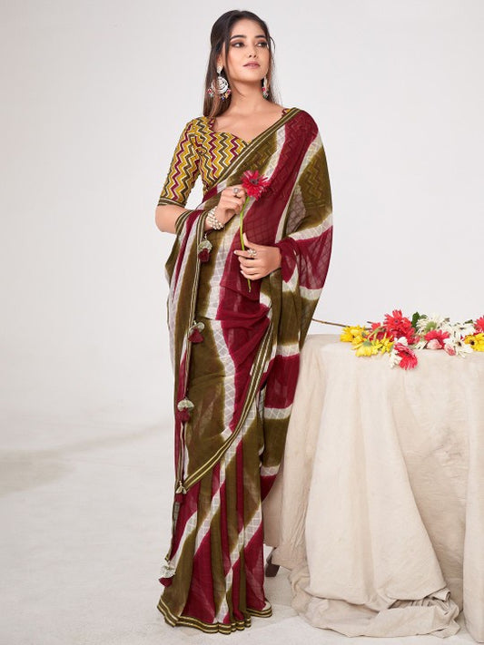 Striped zari Poly Georgette Sarees