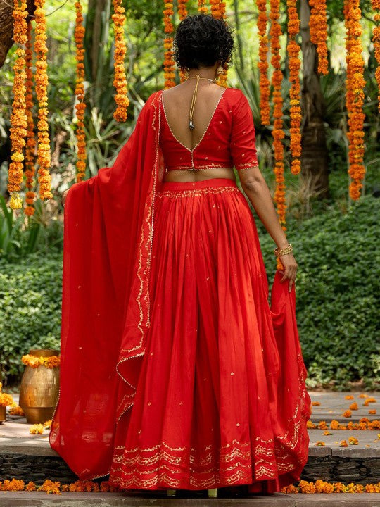 Printed Gotta Patti Pure Cotton Semi-Stitched Lehenga & Unstitched Choli With Dupatta