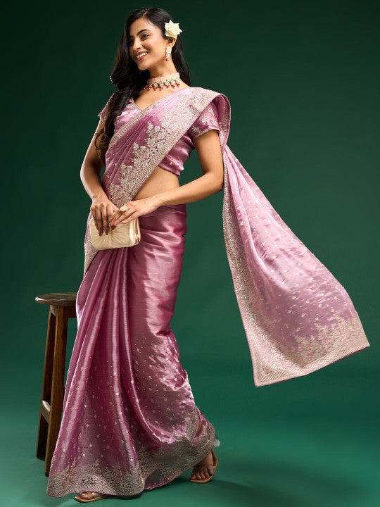 Floral Embroidered Silk Blend Saree