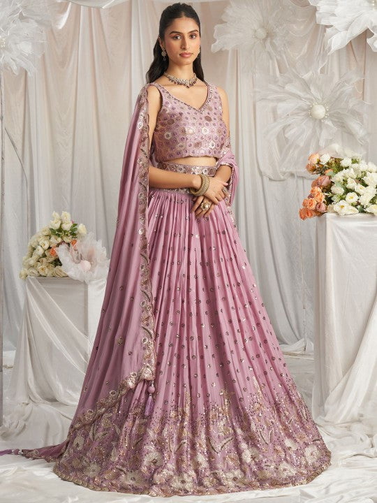 Embroidered Sequinned Semi Stitched Lehenga & Unstitched Blouse With Dupatta