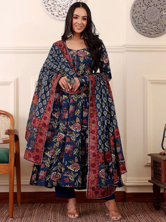 Women Floral Printed Regular Kurta with Trousers & With Dupatta
